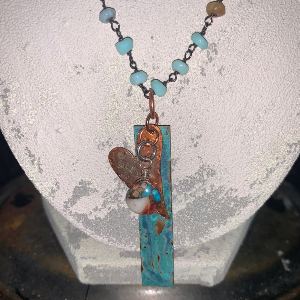 Turquoise Bead and Charm Necklace #005